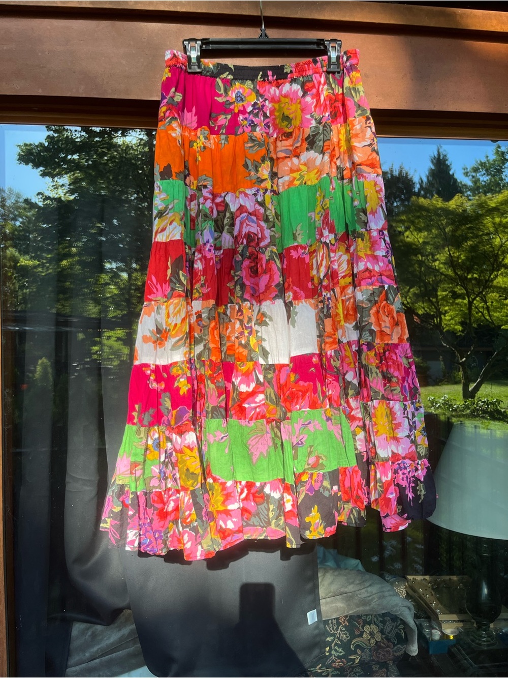 Floral Patchwork Tiered Maxi Skirt